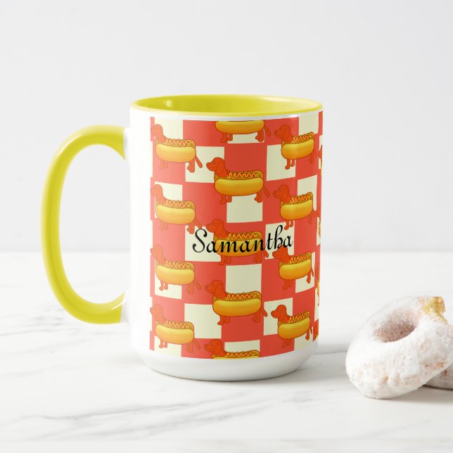 Adorable Dachshund Hot Dog Mug (With Donut)