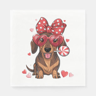 Adorable Dachshund In Heart Glasses And Polka Dot Napkin