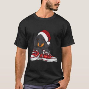 Adorable Dachshund In Santa Hat With Sneakers Chri