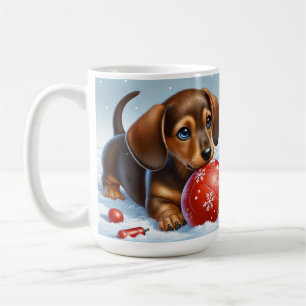Adorable Dachshund Puppy Playing With Red Ball Coffee Mug