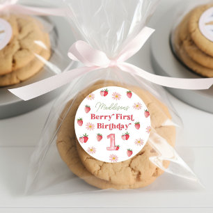 Adorable Daisy Pastel Berry First Birthday Girl  Classic Round Sticker