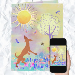 Adorable Dancing Dog Watercolor Art Happy Birthday Card