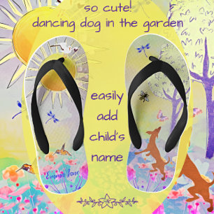 Adorable Dancing Puppy Dog with Butterfly Kid's Thongs