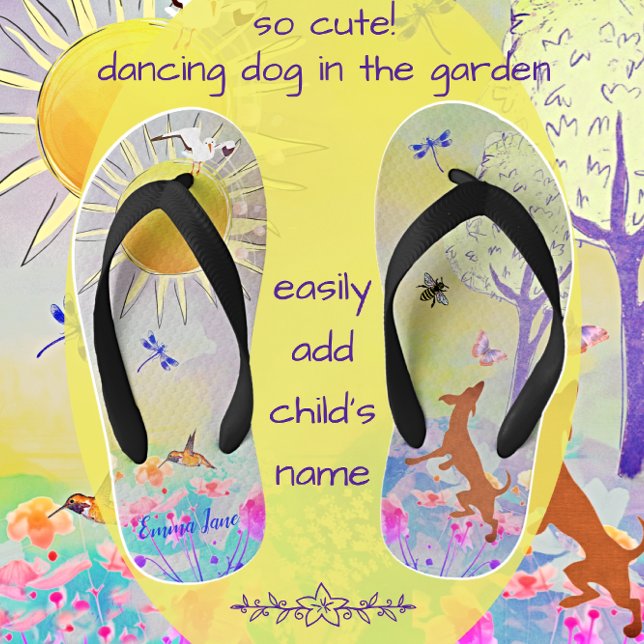 Adorable Dancing Puppy Dog with Butterfly Kid's Thongs (Creator Uploaded)