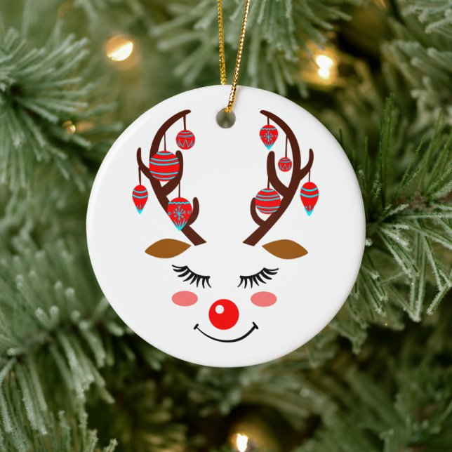 Adorable Deer Face with Ornaments on Antlers (Tree)