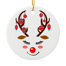 Adorable Deer Face with Ornaments on Antlers