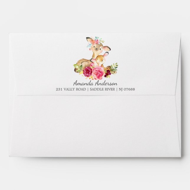 Adorable Deer Girl Baby Shower Envelope (Back (Top Flap))