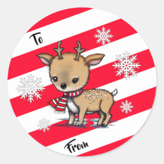 Adorable Deer in Scarf Christmas Gift Tag Stickers