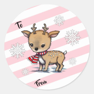 Adorable Deer in Scarf Christmas Gift Tag Stickers