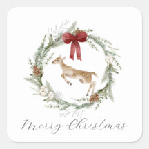 Adorable Deer Merry Christmas Wreath Red Bow