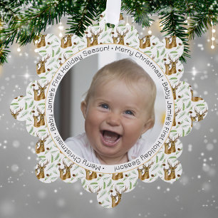 Adorable Deer Pattern Baby's First Christmas Tree Decoration Card