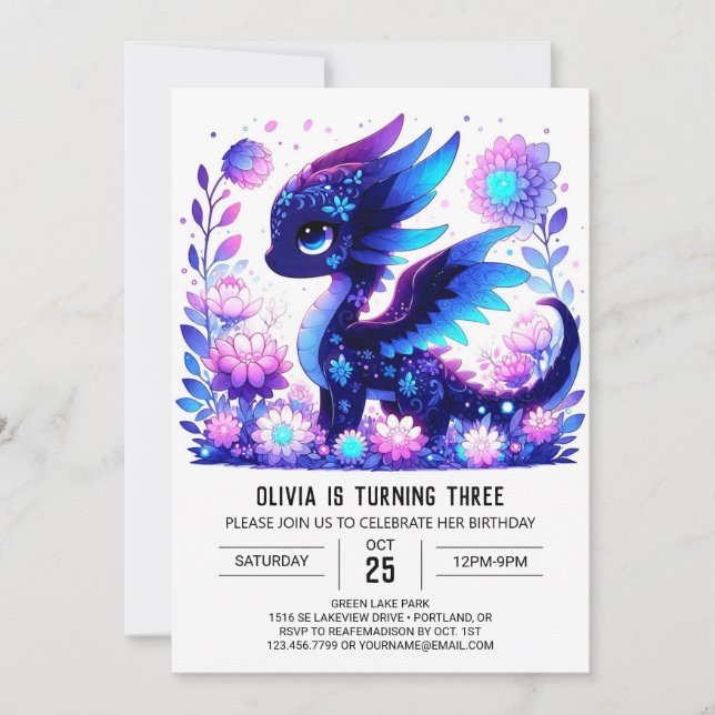 Adorable Digital Dragon Birthday Invitation (Front)