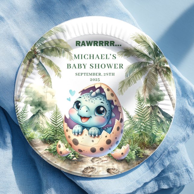 Adorable Dino Baby Shower Hatching Soon Plates (Adorable Dino Baby Shower Hatching Soon Plates)
