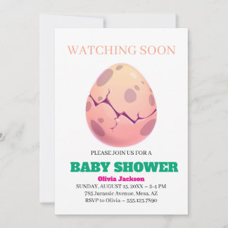 Adorable Dino Egg Hatching Baby Shower Invitation