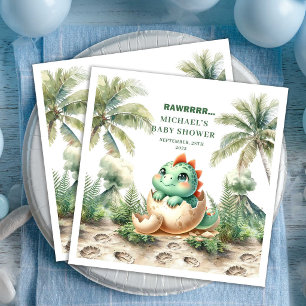 Adorable Dino Hatching Soon Baby Shower Paper Napkin