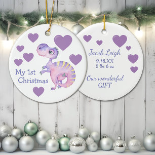 Adorable Dinosaur Baby First Christmas Ceramic Ornament