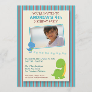 Adorable Dinosaur Birthday Party Invite (aqua)