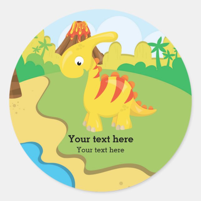 Adorable dinosaur classic round sticker (Front)