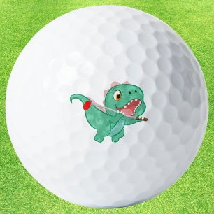 Adorable Dinosaur Flying With Golf Club Golf Balls