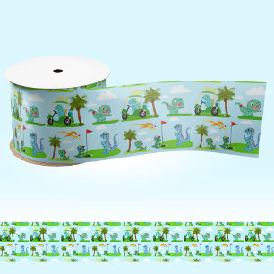   Adorable Dinosaur Golf Kids Pattern  Satin Ribbon