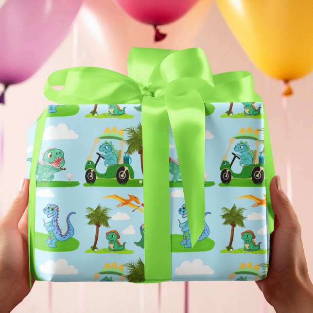   Adorable Dinosaur Golf Kids Pattern  Wrapping Paper (Creator Uploaded)