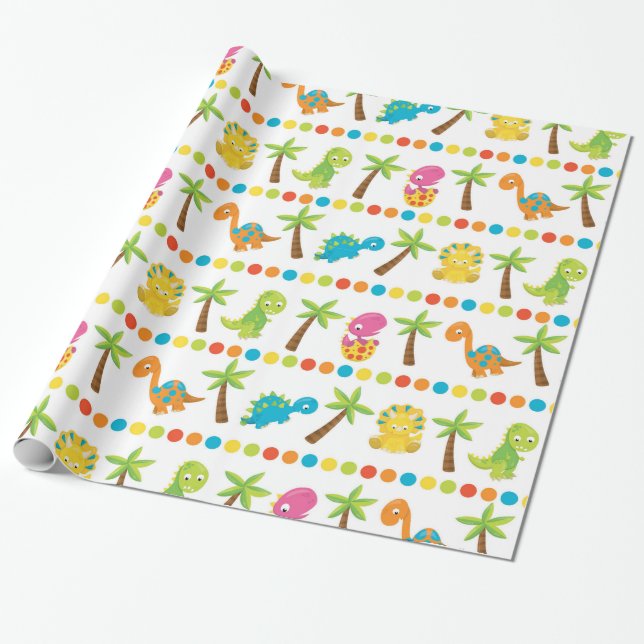 Adorable Dinosaur Wrapping Paper (Unrolled)