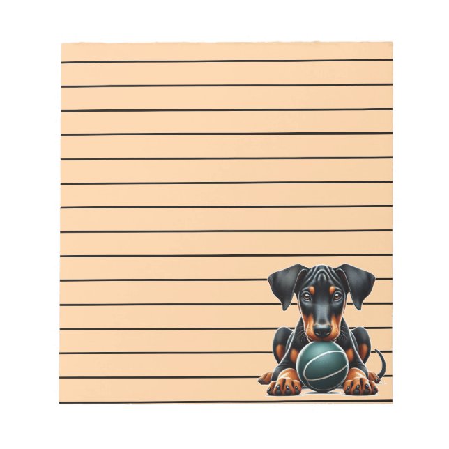 Adorable Doberman Puppy Playing with a Ball Notepad (Front)