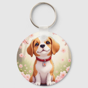 Adorable dog and blossoms	 key ring