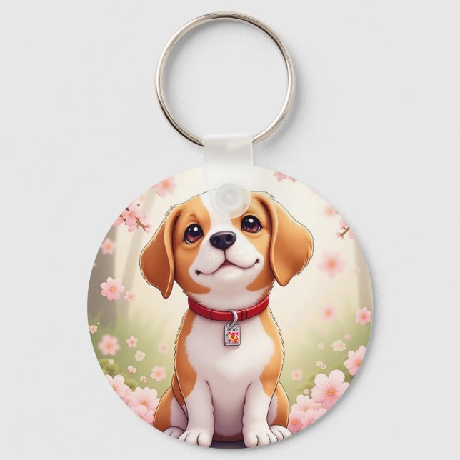 Adorable dog and blossoms	 key ring (Front)