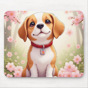 Adorable dog and blossoms Mousepad