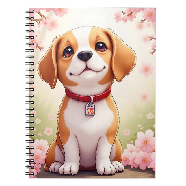 Adorable dog and blossoms notebook (Front)