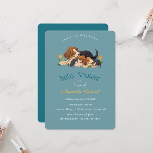 Adorable Dog Baby Shower Invitation (Front/Back In Situ)
