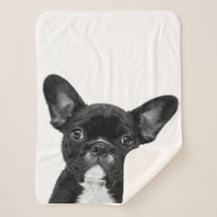 Adorable Dog   Black French Bulldog Face Sherpa Blanket
