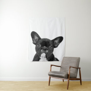 Adorable Dog Black French Bulldog Face Tapestry
