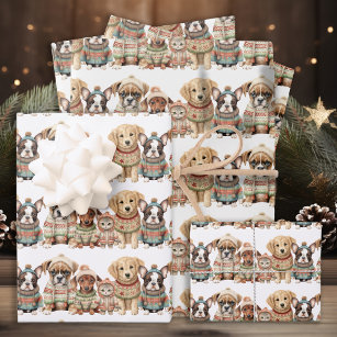 Adorable Dog Cat Pets Knitted Sweaters Christmas Wrapping Paper Sheet