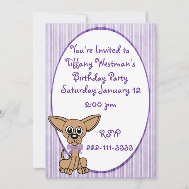 Adorable Dog Childrens Birthday Invitation (Front)