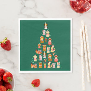 Adorable Dog Christmas Tree  Napkin