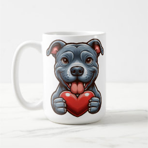 Adorable Dog Embracing Heart with Happy Expression Coffee Mug