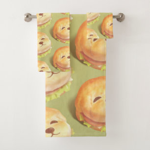 Adorable Dog Face Burger Pattern Bath Towel Set