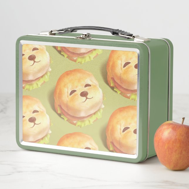 Adorable Dog Face Burger Pattern Metal Lunch Box (In Situ)