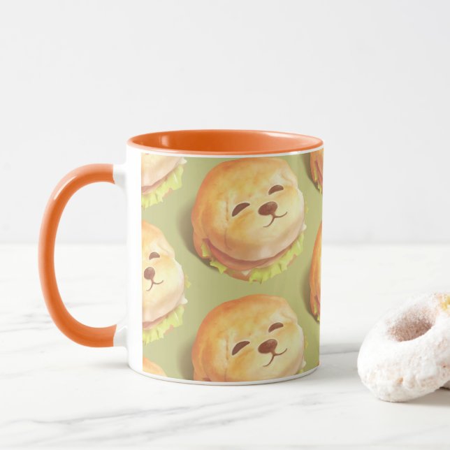 Adorable Dog Face Burger Pattern Mug (With Donut)
