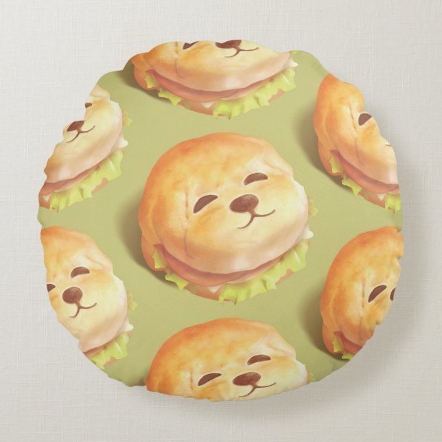 Adorable Dog Face Burger Pattern Round Cushion (Front)