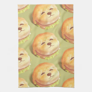 Adorable Dog Face Burger Pattern Tea Towel