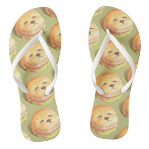 Adorable Dog Face Burger Pattern Thongs