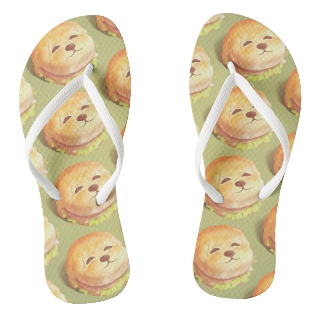 Adorable Dog Face Burger Pattern Thongs (Footbed)