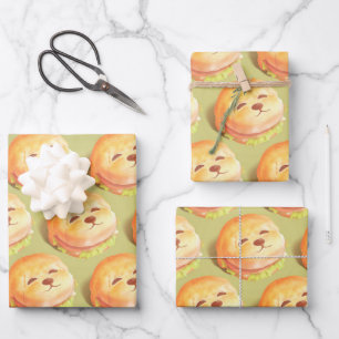 Adorable Dog Face Burger Pattern Wrapping Paper Sheet