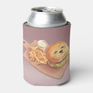 Adorable Dog Face Burger with Fries Can Cooler