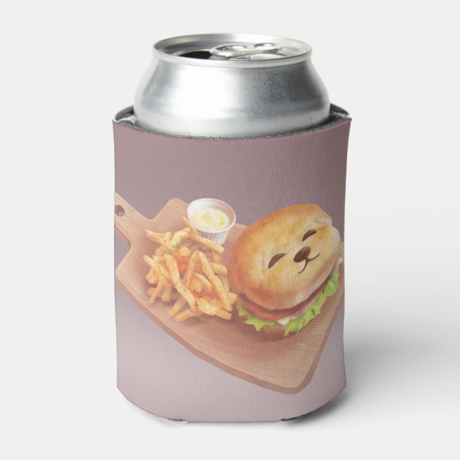 Adorable Dog Face Burger with Fries Can Cooler (Can Front)