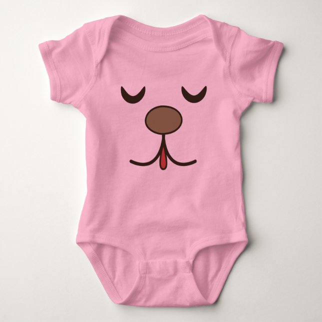 Adorable dog face pink baby bodysuit (Front)