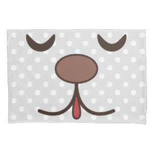 Adorable dog face white dots blue kids pillowcase